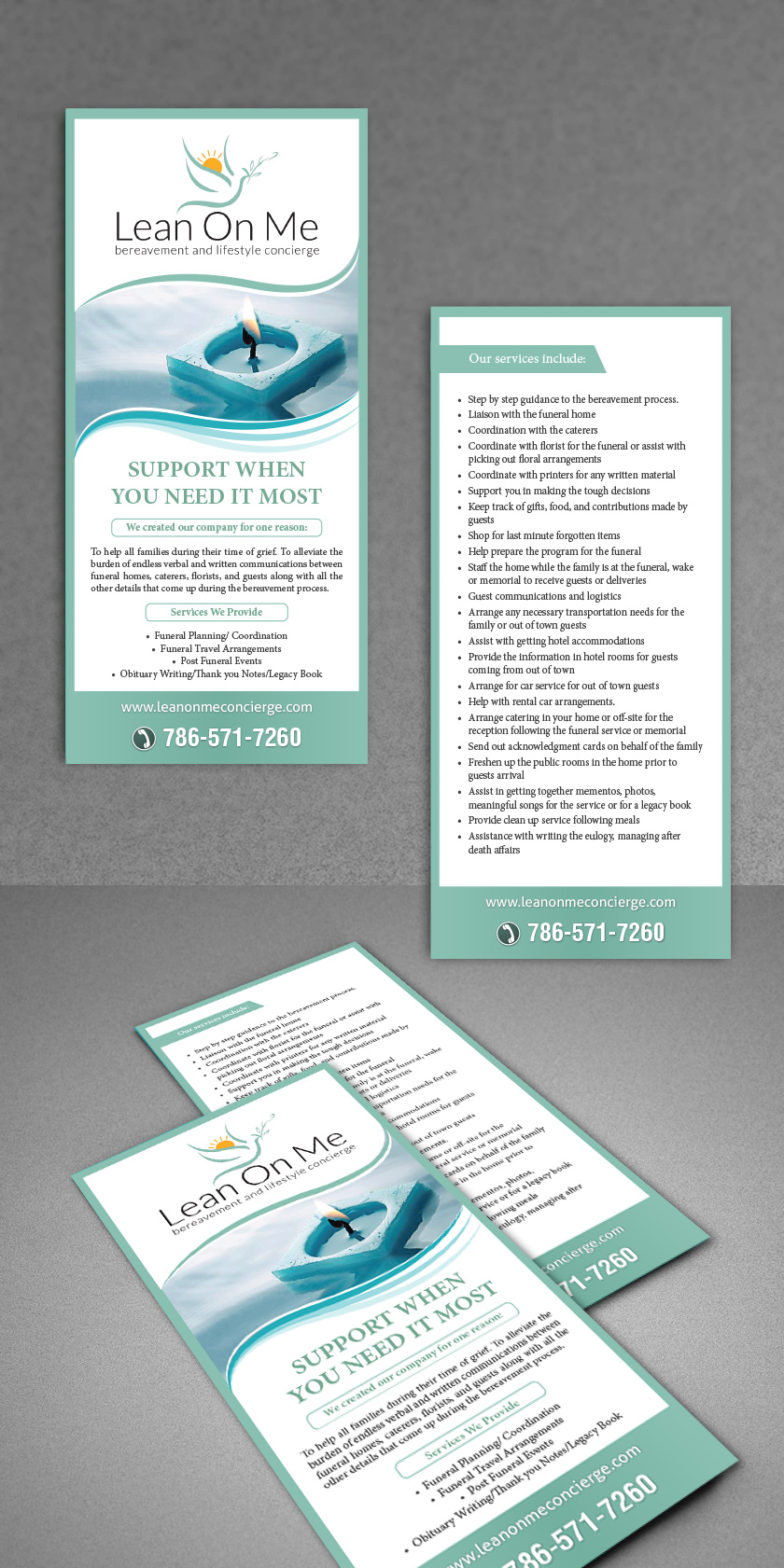 Flyer/Rack Card for Lean On Me Concierge logo design by Creasian
