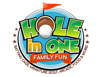 Hole In One Family Fun - Batting Cages, Miniature Golf, Arcade, Food, & More!  logo design by coco