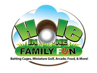 Hole In One Family Fun - Batting Cages, Miniature Golf, Arcade, Food, & More!  logo design by logoguy