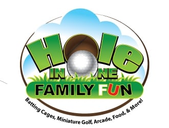 Hole In One Family Fun - Batting Cages, Miniature Golf, Arcade, Food, & More!  logo design by logoguy