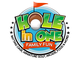 Hole In One Family Fun - Batting Cages, Miniature Golf, Arcade, Food, & More!  logo design by coco