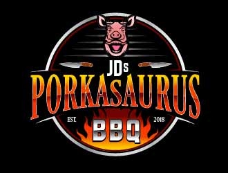 JDs Porkasaurus BBQ logo design by SOLARFLARE