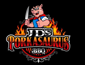JDs Porkasaurus BBQ logo design by daywalker