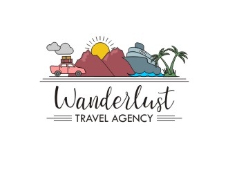 Wanderlust Travel Agency logo design by sakarep