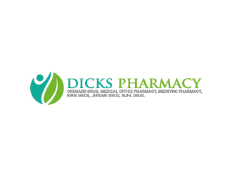 Dicks Pharmacy, Orchard Drug, Medical Office Pharmacy, Medsync Pharmacy, Kwik Meds, Jerome Drug, Buhl Drug. logo design by mhala