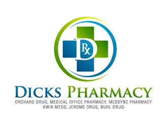 Dicks Pharmacy, Orchard Drug, Medical Office Pharmacy, Medsync Pharmacy, Kwik Meds, Jerome Drug, Buhl Drug. logo design by J0s3Ph