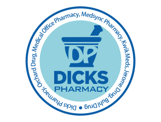 Dicks Pharmacy, Orchard Drug, Medical Office Pharmacy, Medsync Pharmacy, Kwik Meds, Jerome Drug, Buhl Drug. logo design by YONK