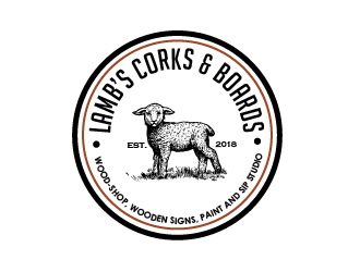 Lambs Corks & Boards logo design by Rachel
