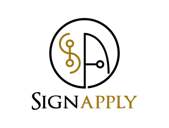 Logo is: SA   business name: Signapply (one word) logo design by done