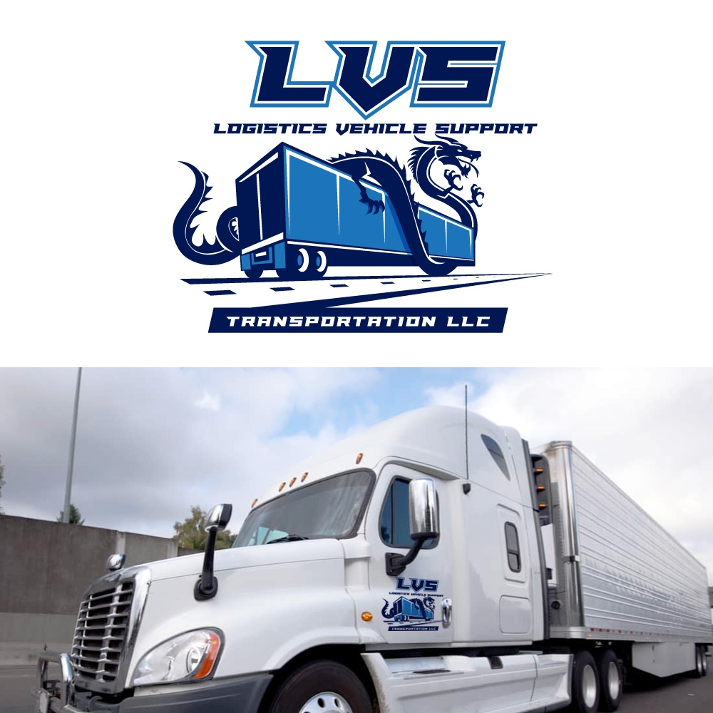 Logistics vehicle support transportation llc  It’s a dragon carrying a trailer on top of a road logo design by scriotx