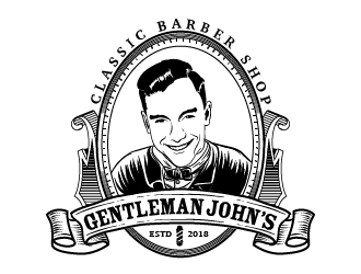 Gentleman John’s Classic Barber Shop logo design by ARALE