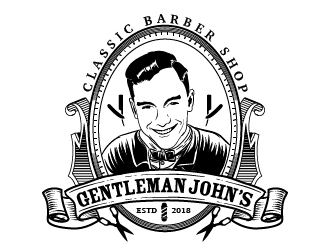 Gentleman John’s Classic Barber Shop logo design by ARALE