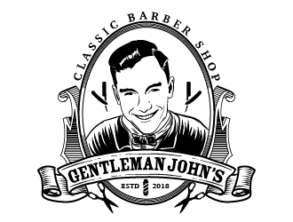 Gentleman John’s Classic Barber Shop logo design by ARALE