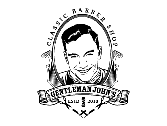 Gentleman John’s Classic Barber Shop logo design by ARALE