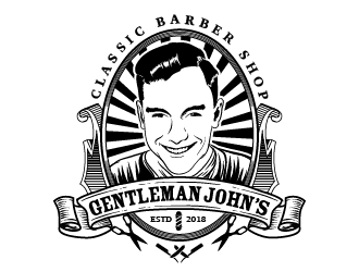 Gentleman John’s Classic Barber Shop logo design by ARALE