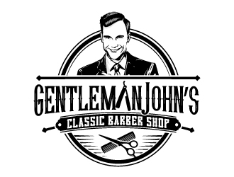 Gentleman John’s Classic Barber Shop logo design by jaize