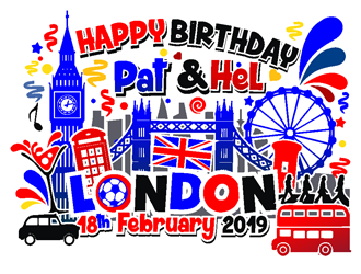 Happy Birthday Pat & Hel London 18th February 2019 logo design by coco