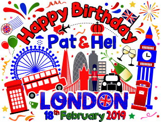 Happy Birthday Pat & Hel London 18th February 2019 logo design by aldesign