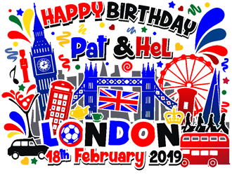Happy Birthday Pat & Hel London 18th February 2019 logo design by coco