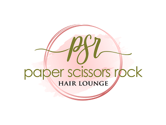 paper scissors rock hair lounge logo design by haze