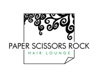 paper scissors rock hair lounge logo design by shere