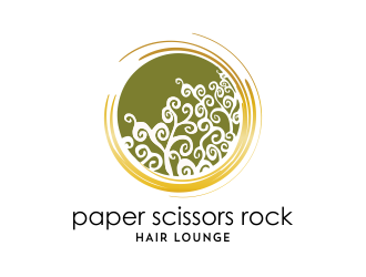 paper scissors rock hair lounge logo design by aldesign