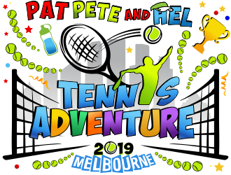 Pat Pete and Hel Tennis Adventure 2019 logo design by aldesign