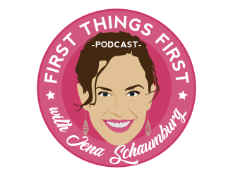 First things first podcast with Jena Schaumburg logo design by Dakon
