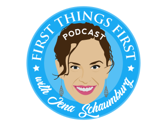 First things first podcast with Jena Schaumburg logo design by Dakon