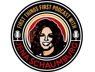 First things first podcast with Jena Schaumburg logo design by nexgen