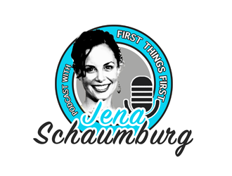 First things first podcast with Jena Schaumburg logo design by pagla
