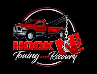 Hook and Roll towing and recovery logo design by Aelius
