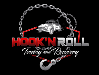 Hook and Roll towing and recovery logo design by BeDesign