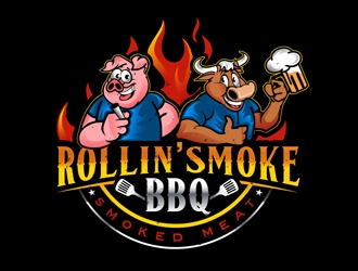 Rollin’ Smoke BBQ logo design by DreamLogoDesign