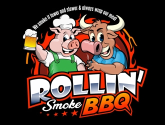 Rollin’ Smoke BBQ logo design by DreamLogoDesign