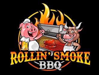Rollin’ Smoke BBQ logo design by Suvendu