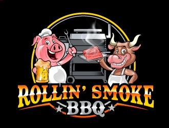 Rollin’ Smoke BBQ logo design by Suvendu
