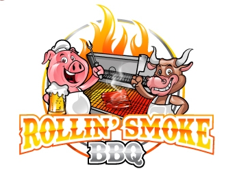 Rollin’ Smoke BBQ logo design by Suvendu