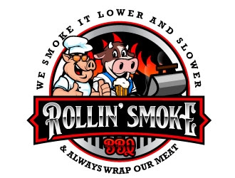 Rollin’ Smoke BBQ logo design by daywalker