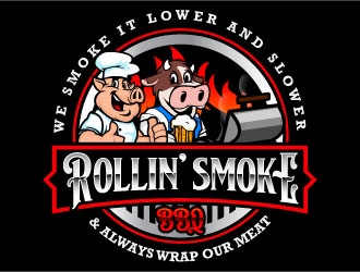 Rollin’ Smoke BBQ logo design by daywalker