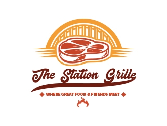 The Station Grille.  Where great food & friends meet logo design by heba