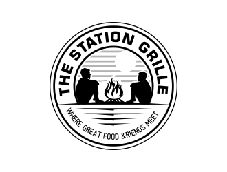 The Station Grille.  Where great food & friends meet logo design by AisRafa