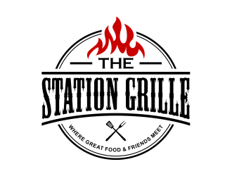 The Station Grille.  Where great food & friends meet logo design by cintoko