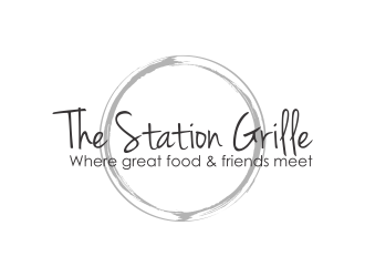 The Station Grille.  Where great food & friends meet logo design by BlessedArt