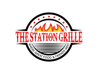The Station Grille.  Where great food & friends meet logo design by BlessedArt