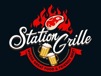 The Station Grille.  Where great food & friends meet logo design by dasigns
