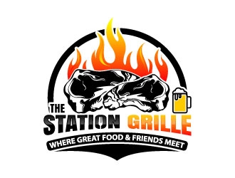The Station Grille.  Where great food & friends meet logo design by uttam