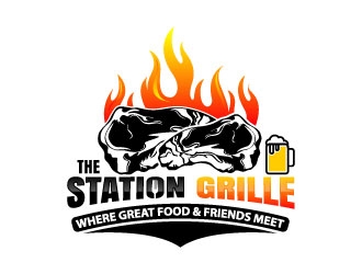 The Station Grille.  Where great food & friends meet logo design by uttam