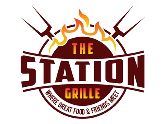 The Station Grille.  Where great food & friends meet logo design by MAXR
