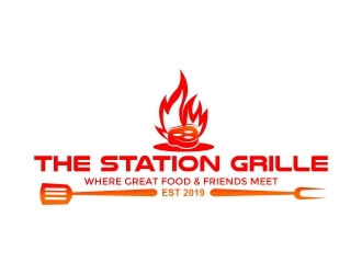The Station Grille.  Where great food & friends meet logo design by naldart